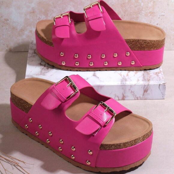 Red Violet Women's Summer Wedge Heel Platform Sandals - Picture 2 of 6